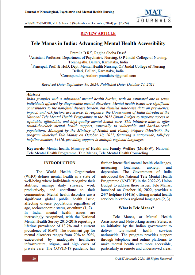 "Tele Manas in India: Advancing Mental Health Accessibility"